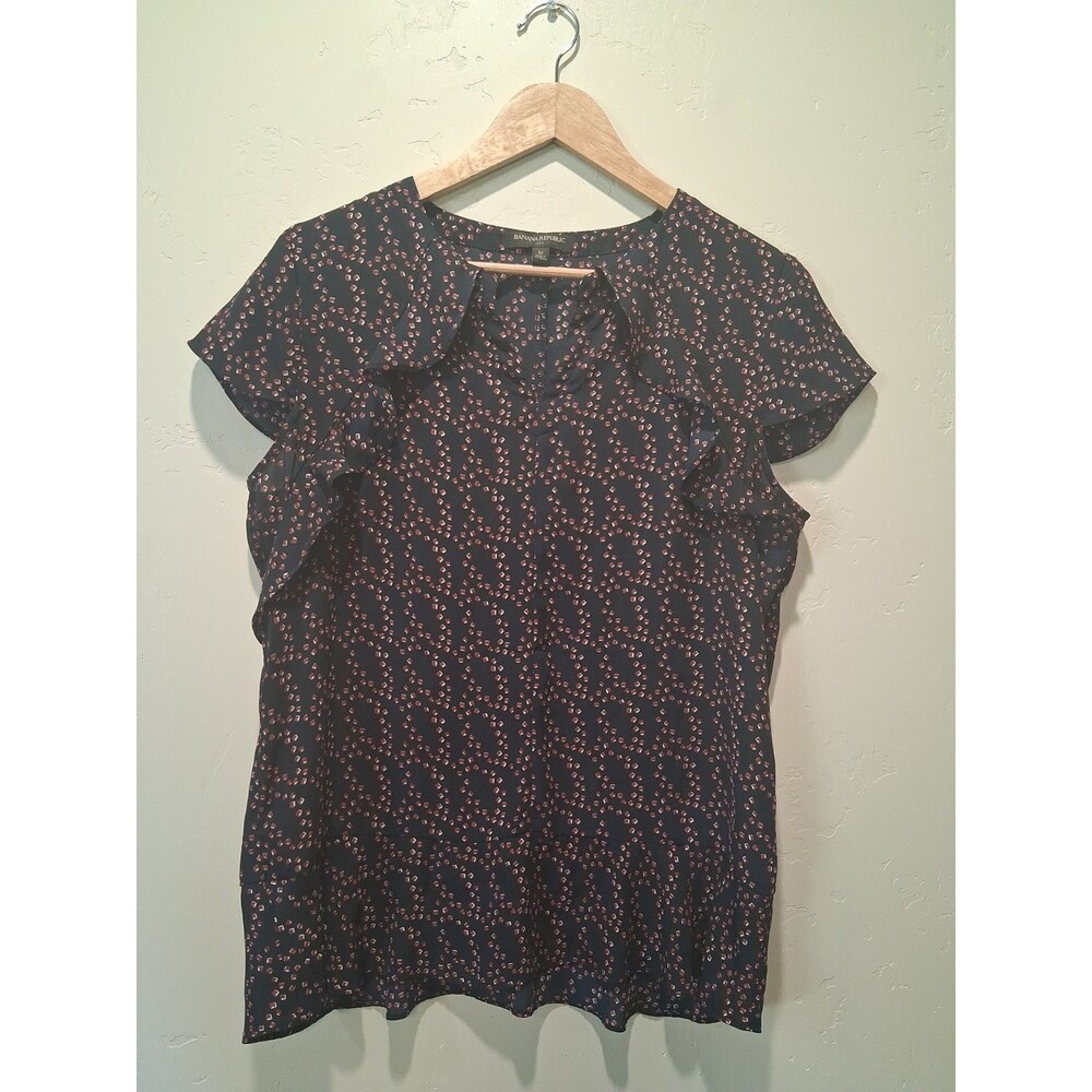 Banana Republic M Sleeveless Navy Blue Red Geometric Sleeveless Peplum Blouse